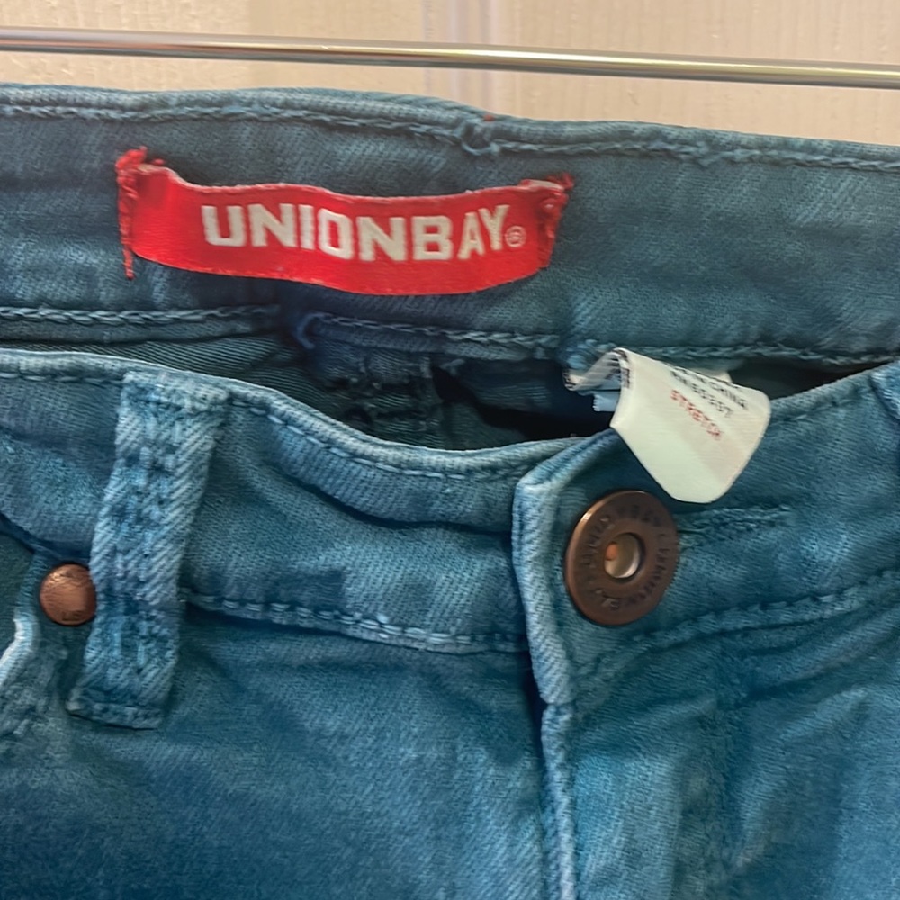 Union bay blueish green jeans size 38P cotton spandex mix LNC petite person - Picture 3 of 10